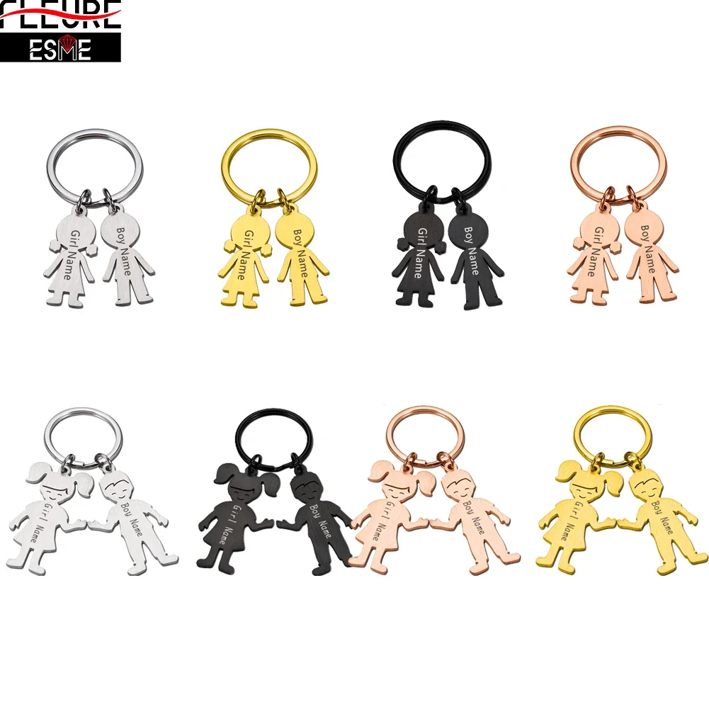 Top Trends: 2Pcs Personalized Keychain Engraved Name Child Family Custom Gift Stainless Steel Key Ring Boy Girl Cute Kid Pendant Jewelry Shoppable Styles