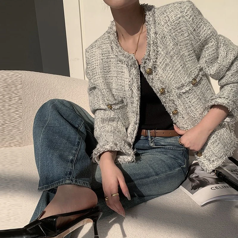 Top Trends: Women Vintage Elegant Luxury Design Tweed Single Breasted Jacket Autumn Winter Female Trendy O Neck Long Sleeve Loose Chic Coats Shoppable Styles - Image 5