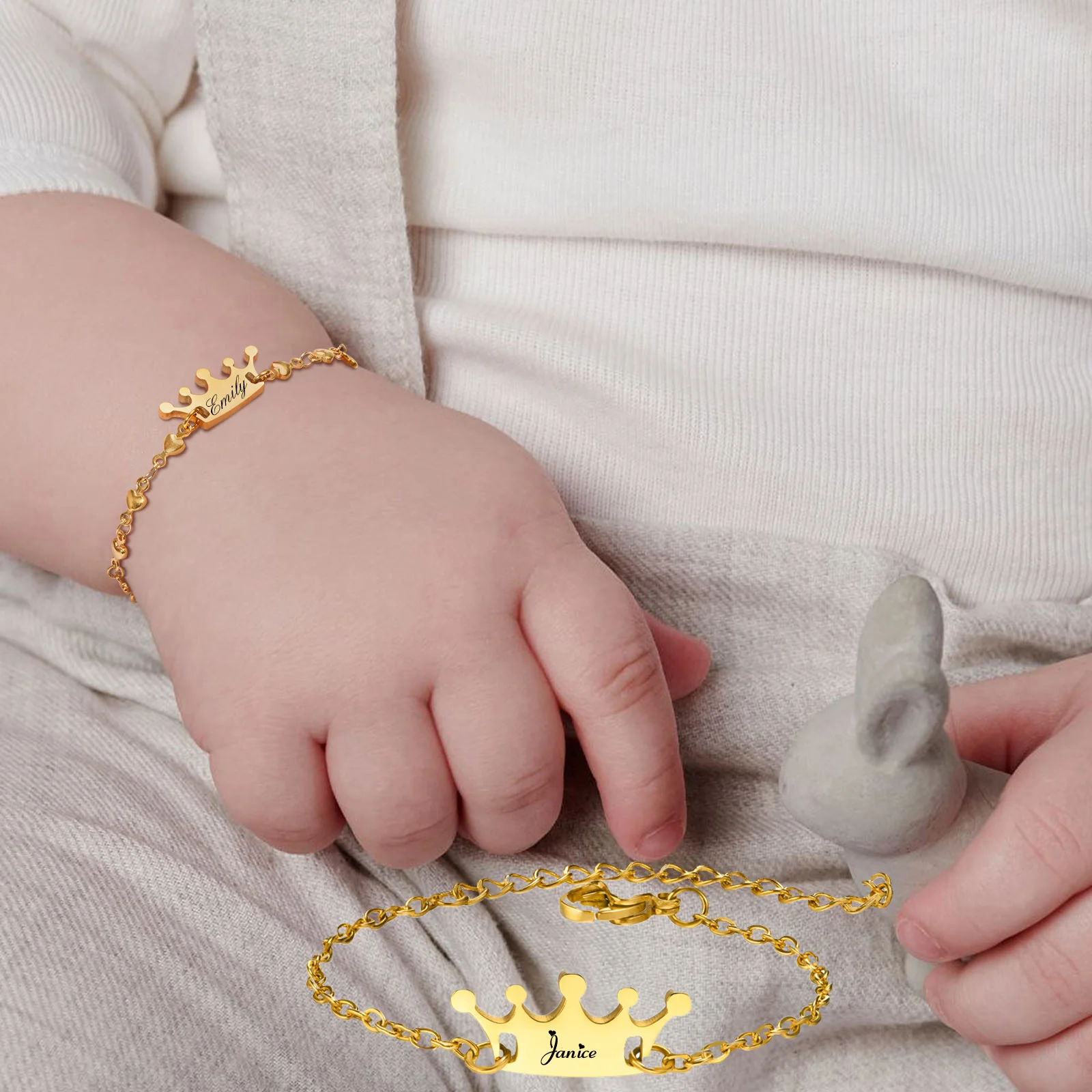 Top Trends: Personalized Name Crown Bracelet For Baby Children Kids, Customized ID Bangle, Stainless Steel Not Allergic Birthday Gift Shoppable Styles