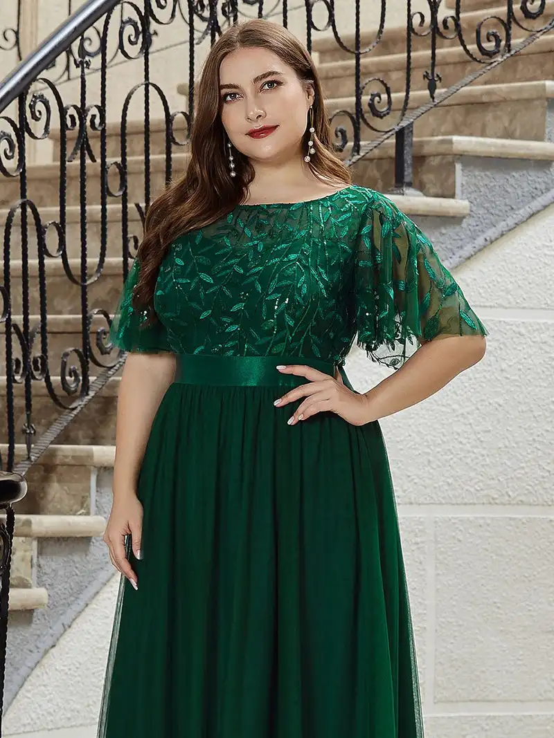 Top Trends: Elegant Evening Dresses O-Neck Sequin Tulle Print Floor Length 2024 New Ever Pretty Of Sleeve Plus Size Prom Dress For Women Shoppable Styles - Image 5