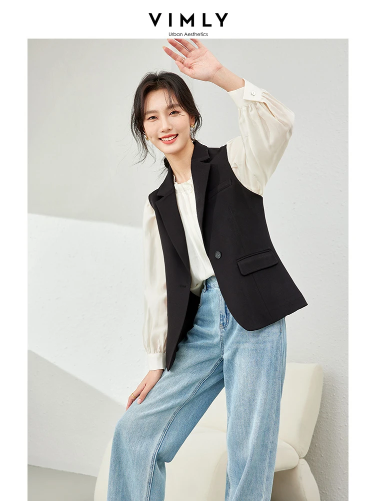 Top Trends: Vimly Black Notched Waistcoat Sleeveless Blazer 2024 Spring Casual Fashion Female Vest Office Ladies Jacket Clothing M5966 Shoppable Styles