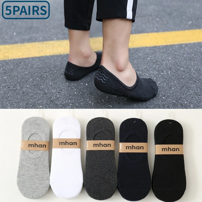 Top Trends: Socks Men Short No Show Low Cut Ankle Cotton Thin Black White Multipack Non-slip Silicone Summer Breathable Invisible 5pair / Lot Shoppable Styles