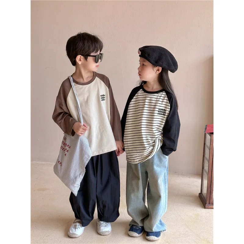 Top Trends: Children T Shirt 2023 Spring Autumn New Korean Style Boys And Girls Long Sleeve Baby Letter Embroidery Casual Simple Top Shoppable Styles