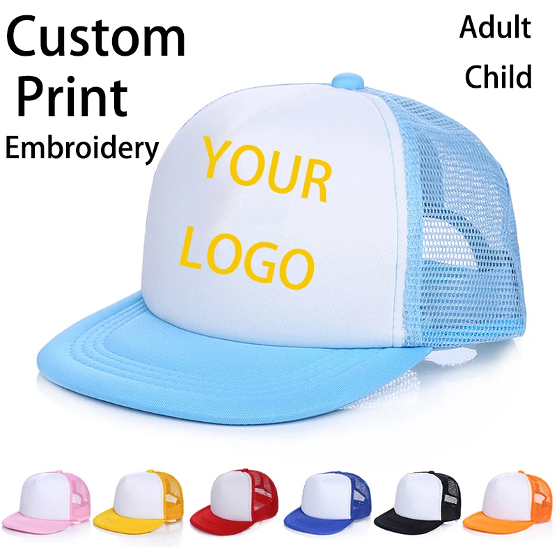 Top Trends: 1 PCS Free Custom Logo Baseball Cap Kids Personality DIY Design Trucker Hat 100% Polyester Hats Blank Mesh Cap Boys Girl Casquet Shoppable Styles