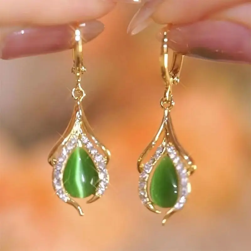 Top Trends: 2023 New Fashion Trend Unique Design Elegant Delicate Light Luxury Zircon Green Opal Earrings Women Jewelry Party Premium Gift Shoppable Styles