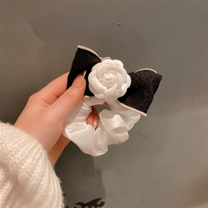 Top Trends: Korean Fashion Fabric Camellia Flower Hair Claws Clip Elegant Bow Hair Ties Ring Headdress Hair Accessories For Women Shoppable Styles - Image 4