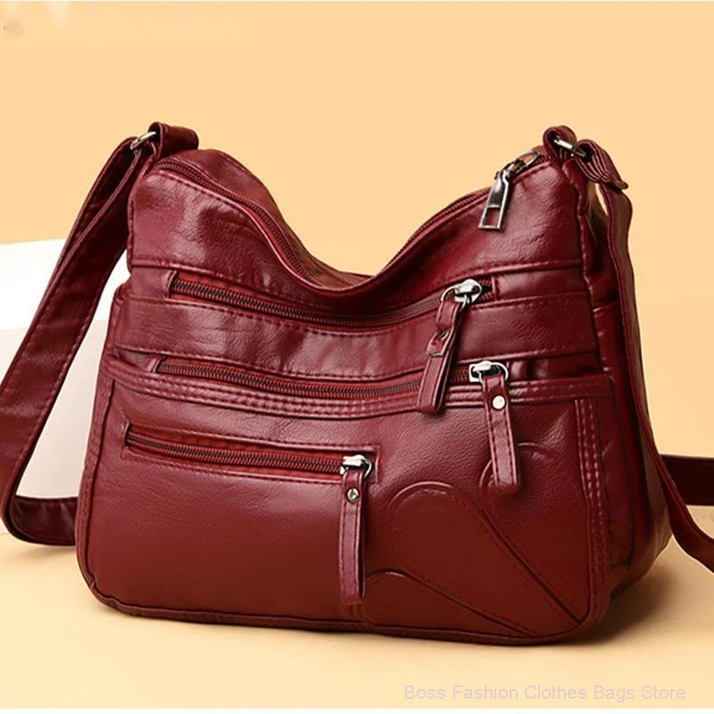 Top Trends: High Quality Women's Soft Leather Shoulder Bags Multi-Layer Vintage Crossbody Bag Luxury Designer Female Mother Handbag Purse Shoppable Styles