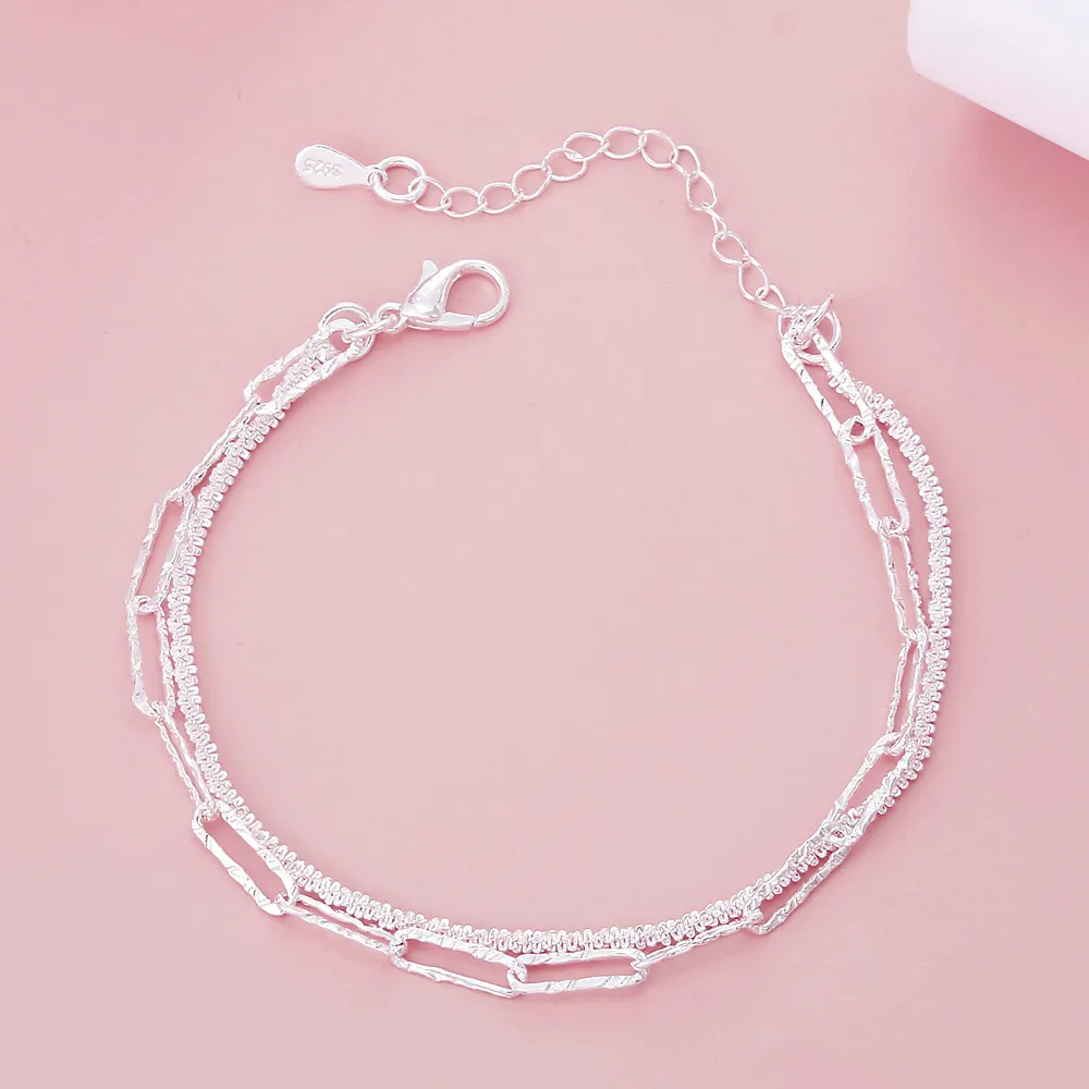 Top Trends: 925 Sterling Silver Beautiful Double Chain Bracelets For Women Fashion Original Party Wedding Engagement Jewelry Holiday Gift Shoppable Styles