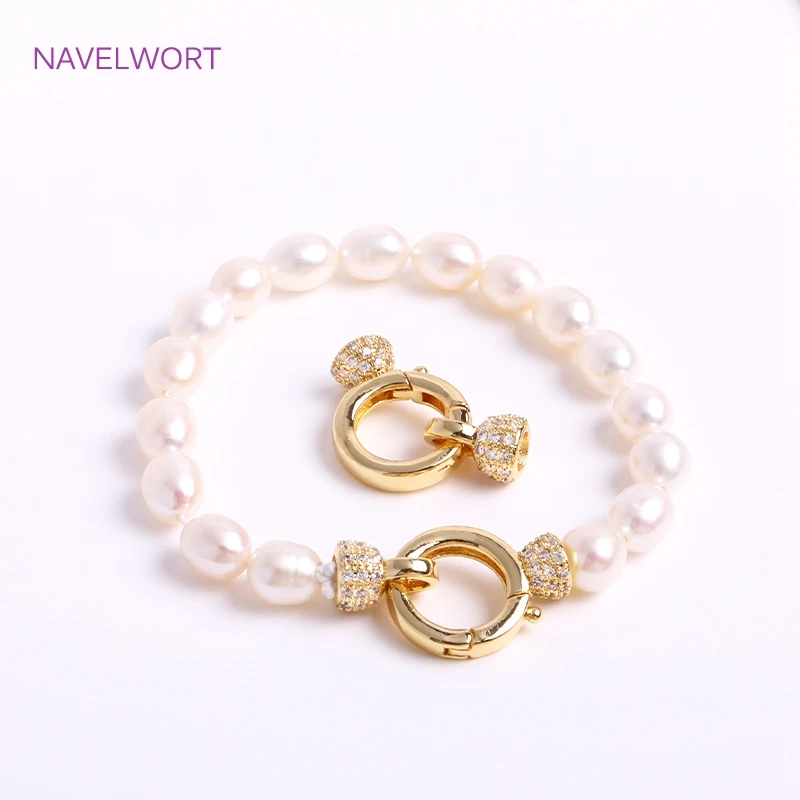 Top Trends: 18K Gold Plated Inlaid Zircon Round Pearl Clasp Fastener DIY Bracelet Necklace Making Accessories Jewellery Making Supplies Shoppable Styles - Image 2