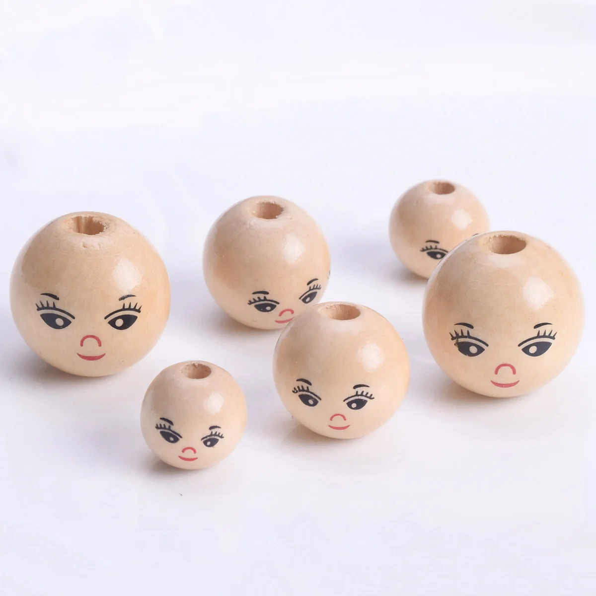 Top Trends: 10pcs Round Girl Face Painting 14mm 18mm 22mm Natural Wood Loose Woodcraft Beads For Handcraft DIY Jewelry Making Shoppable Styles