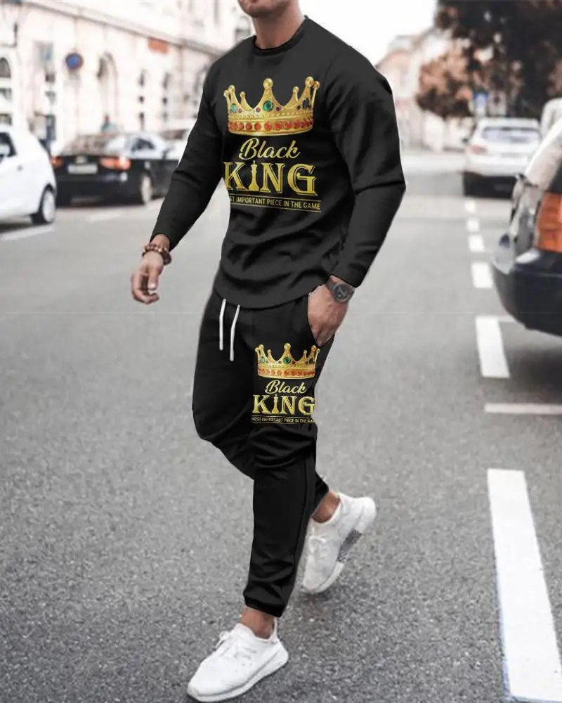 Top Trends: The Black King Men's Set Casual Sportswear Running Suit Men Long-sleeved Autumn T-shirt+ Sports Tracksuit 2Piece Plus Size Set Shoppable Styles