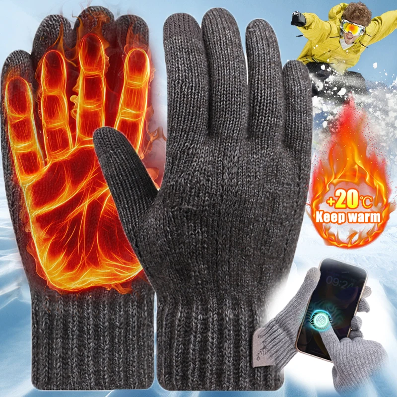 Top Trends: Winter Knitted Gloves Women Men Touchscreen High Quality Mittens Thicken Warm Wool Cashmere Outdoor Solid Business Gloves Unisex Shoppable Styles