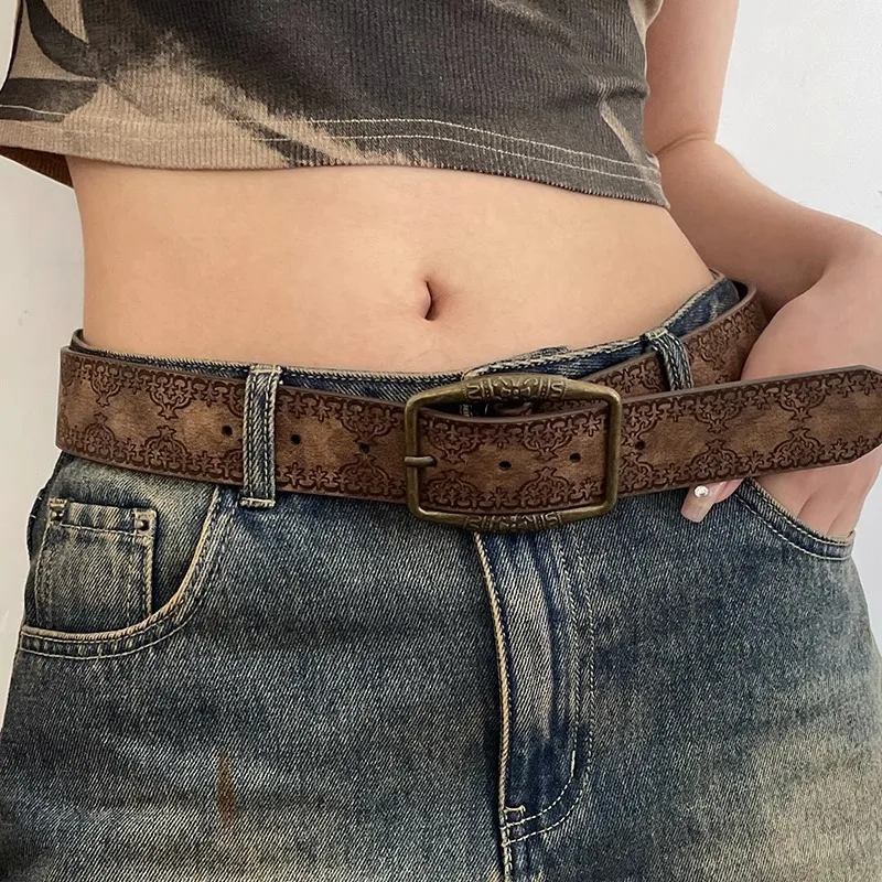 Top Trends: Pattern Print Retro Y2K Belts For Women Luxury Designer Brand Buckle Pin Waist Belt Female Pu Leather Hip Hop Fashion Waistband Shoppable Styles