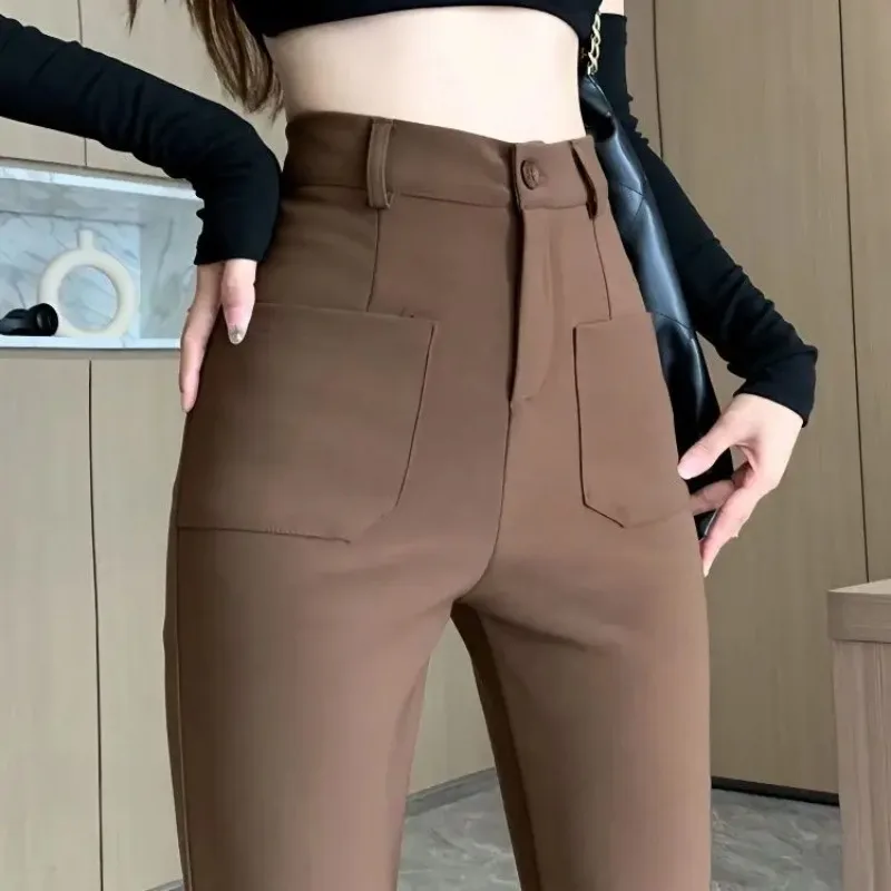 Top Trends: Korean Woman Clothing High Waist Solid Flare Pants Spring Autumn Fashion Casual Simple All-match Casual Sexy Slim Full Trousers Shoppable Styles