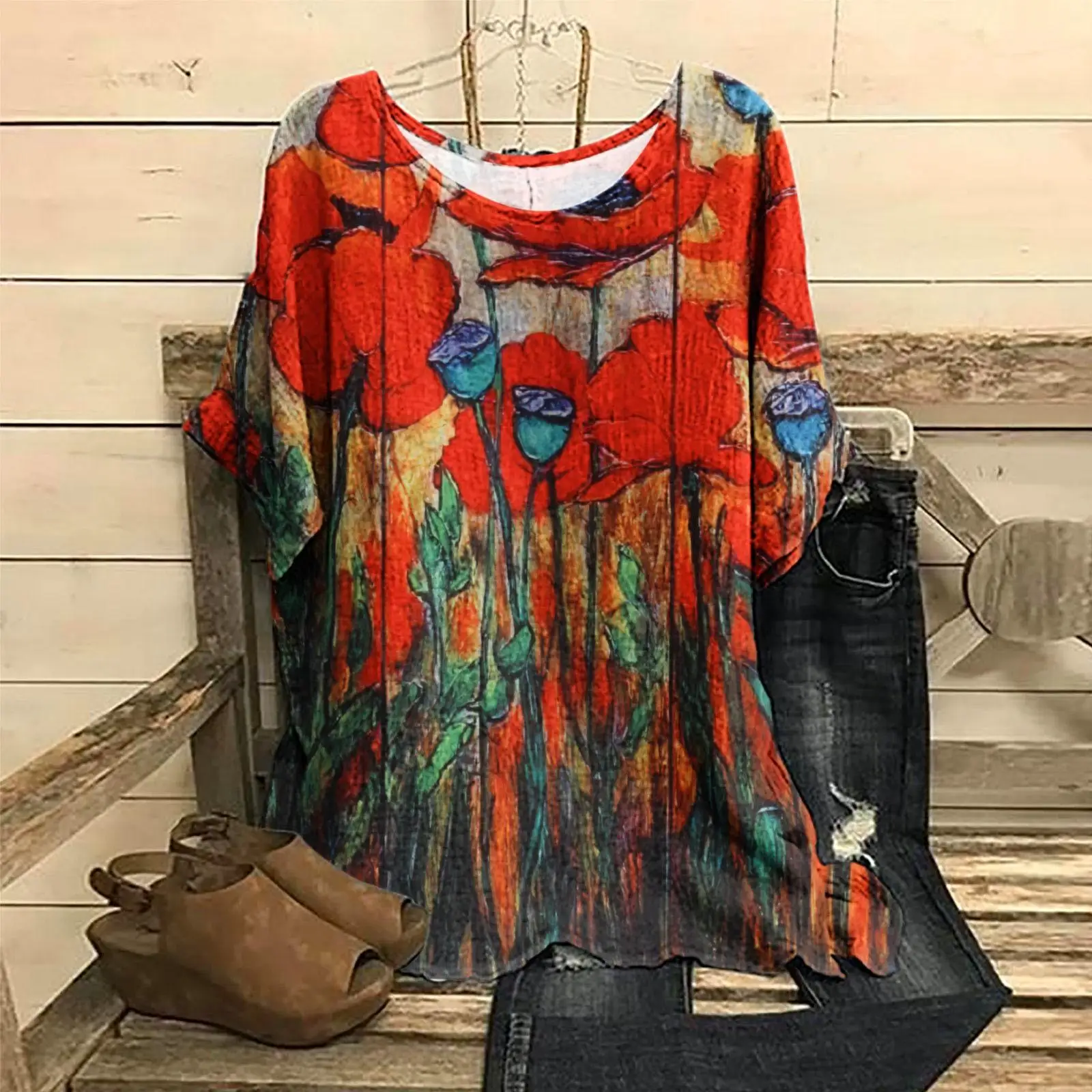 Top Trends: Fashion Women T-shirt O-neck Short Sleeve Top 3d Flowers Print Tshirt Oversized Female Summer Tee Harajuku Loose Ladies Pullover Shoppable Styles