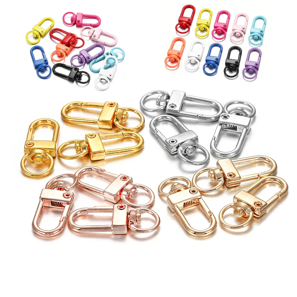 Top Trends: 5 / 10pcs 12x33mm Rotating Dog Buckle Gold Rhodium Metal Lobster Clasps Hooks For DIY Jewelry Making Key Ring Chain Accessories Shoppable Styles