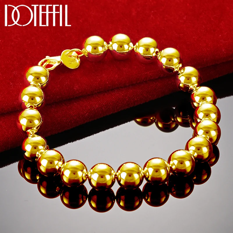 Top Trends: DOTEFFIL 925 Sterling Silver 24K Gold 8mm / 10mm Hollow Circle Ball Beads Silver Beaded 20cm Bracelet Woman Charm Fashion Jewelry Shoppable Styles - Image 3