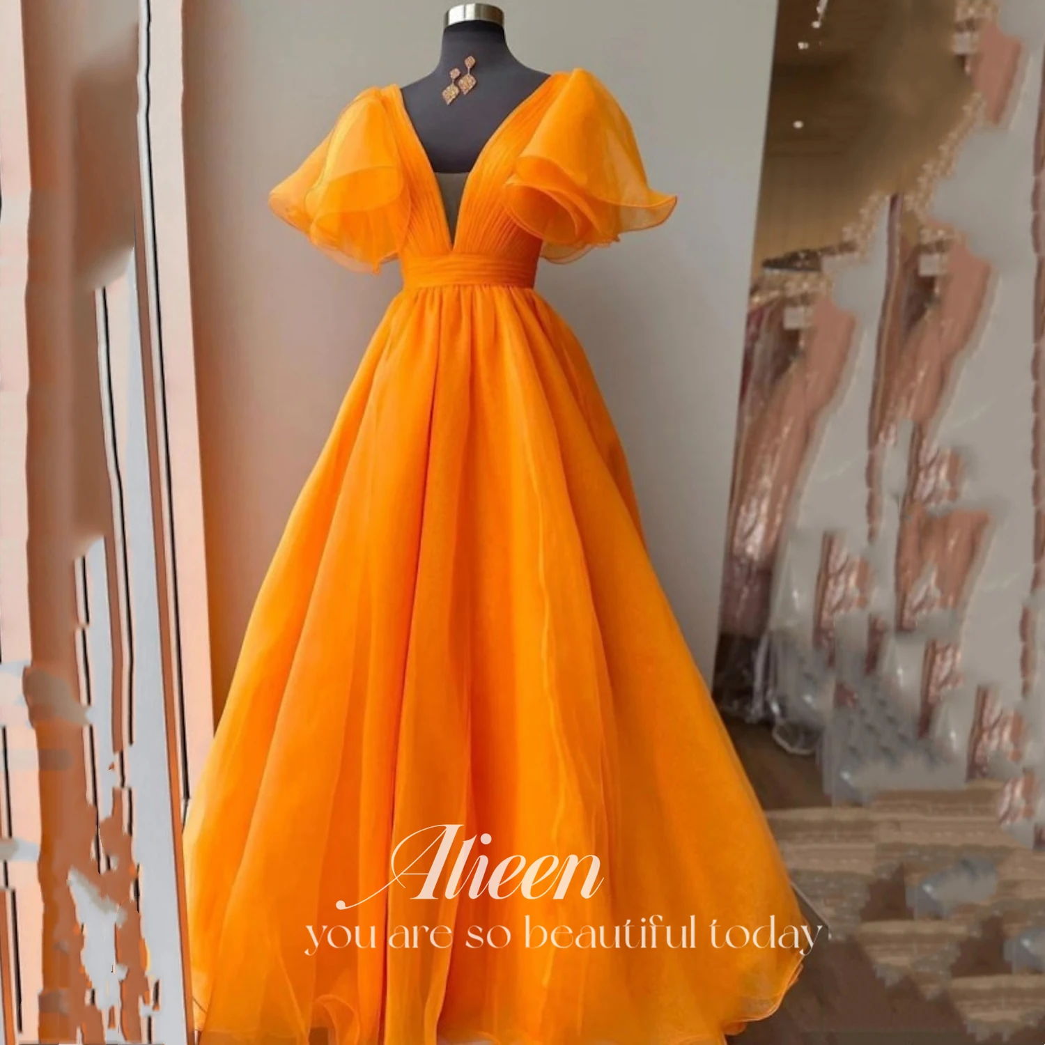 Top Trends: Aileen Long Dresses For Wedding Party Dress Women Elegant Luxury V Neck Bridesmaid Prom Dresses 2023 Luxury Gown Orange Organza Shoppable Styles