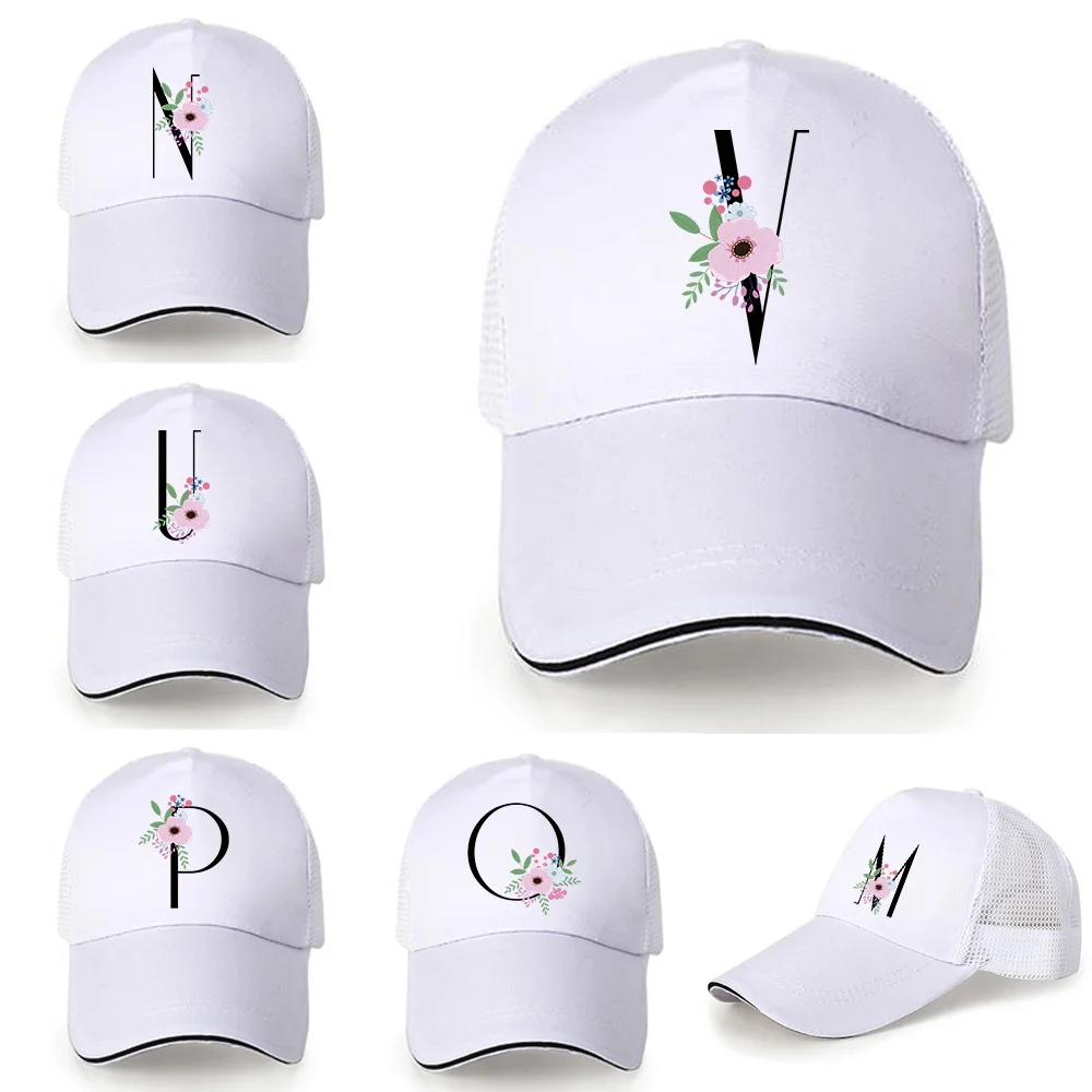 Top Trends: Baseball Fitted Cap Dad Hat Snapback Mesh Cap Trucker Mesh Cap Flower And Blackletter Print Adjustable Cotton Back Buckle Hat Shoppable Styles