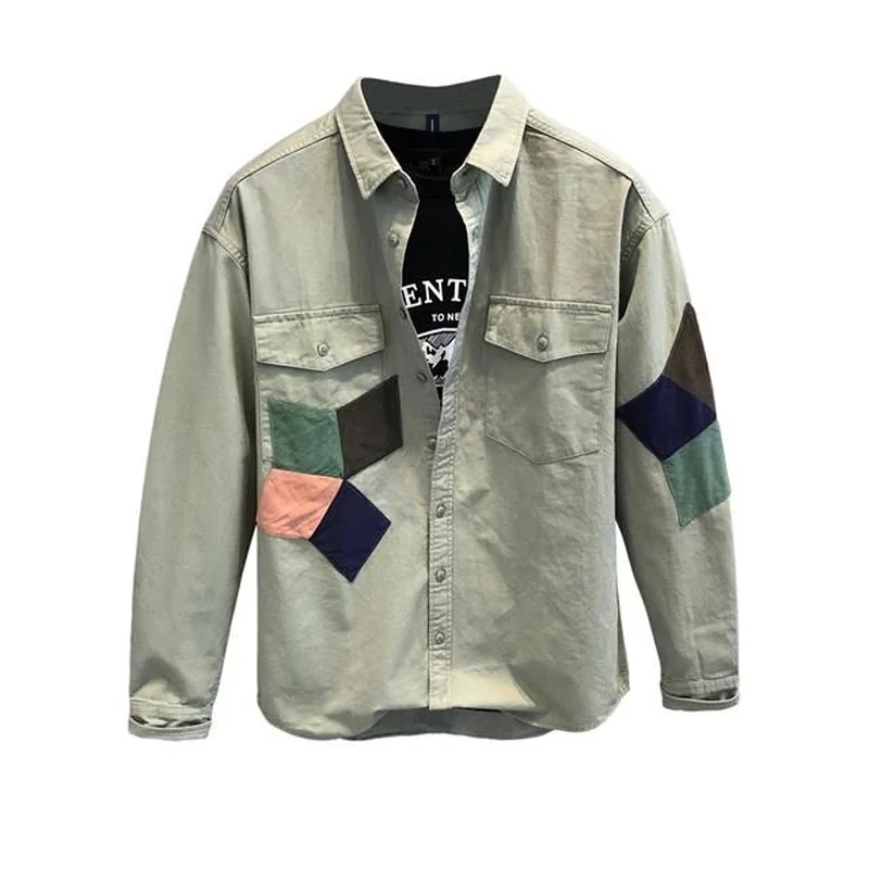 Top Trends: 2023 New Spring And Autumn Fashion Trend Trendy Men's Patchwork Korean Version Hong Kong Style Casual Loose Oversize Work Shirt Shoppable Styles