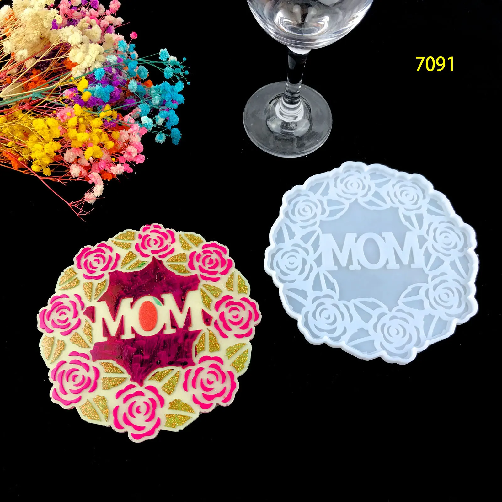 Top Trends: English Letter MOM Flower Silicone Resin Mold DIY Rose Decoration Round Tea Coaster Cup Pad Silicone Mould For Resin Making Shoppable Styles