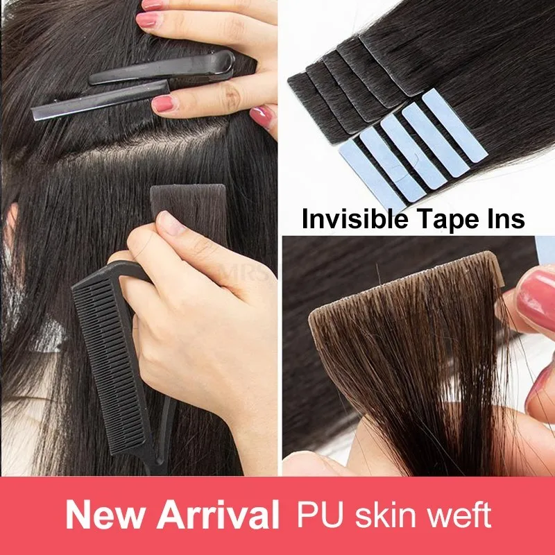 Top Trends: Invisible Tape In Hair Extensions Seamless Pu Skin Weft Injection Human Hair Extensions Hand Tied Adhesives Tape Ins 10pcs / pack Shoppable Styles