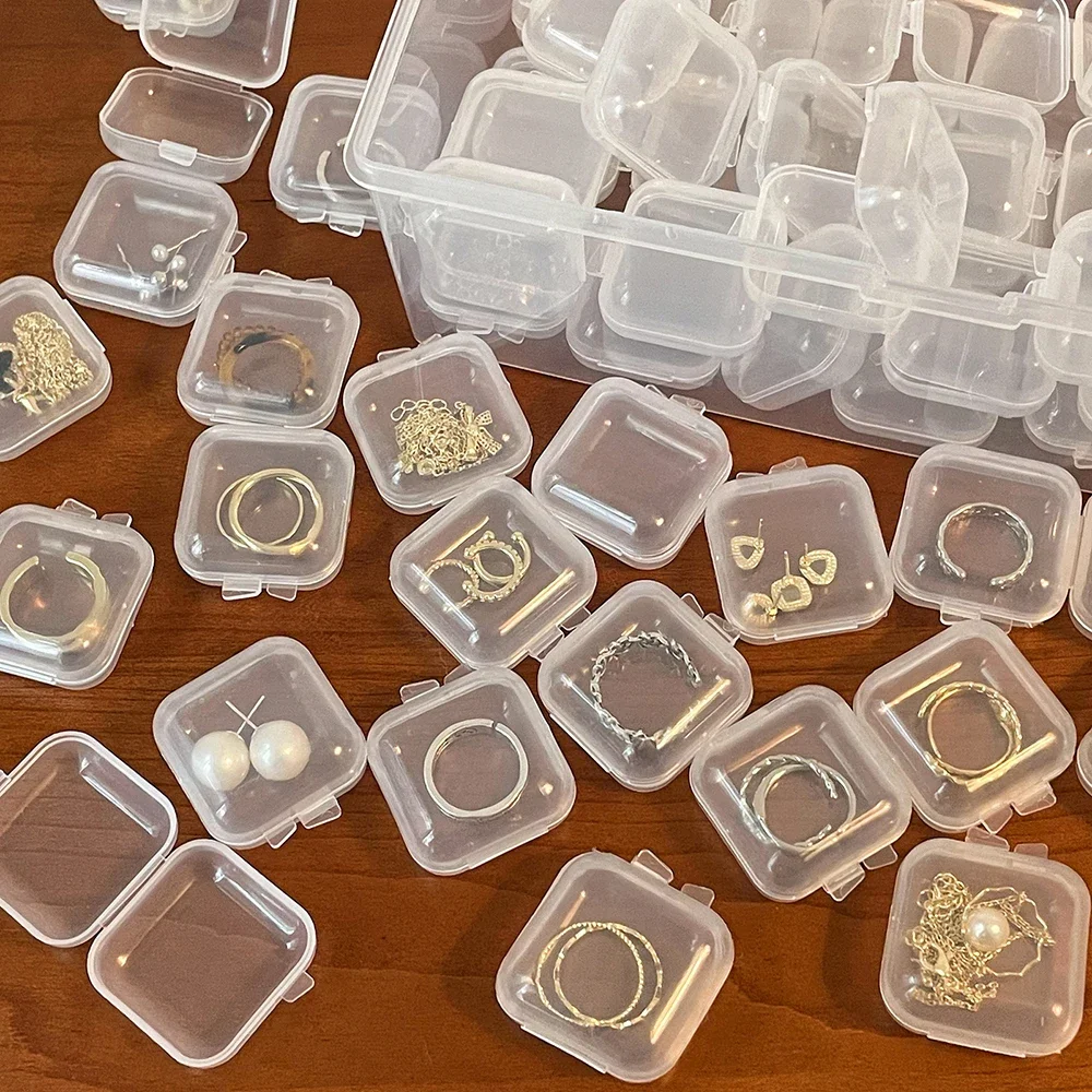 Top Trends: 100PCS Small Boxes Square Transparent Plastic Box Jewelry Storage Case Finishing Container Packaging Storage Box For Earrings Shoppable Styles