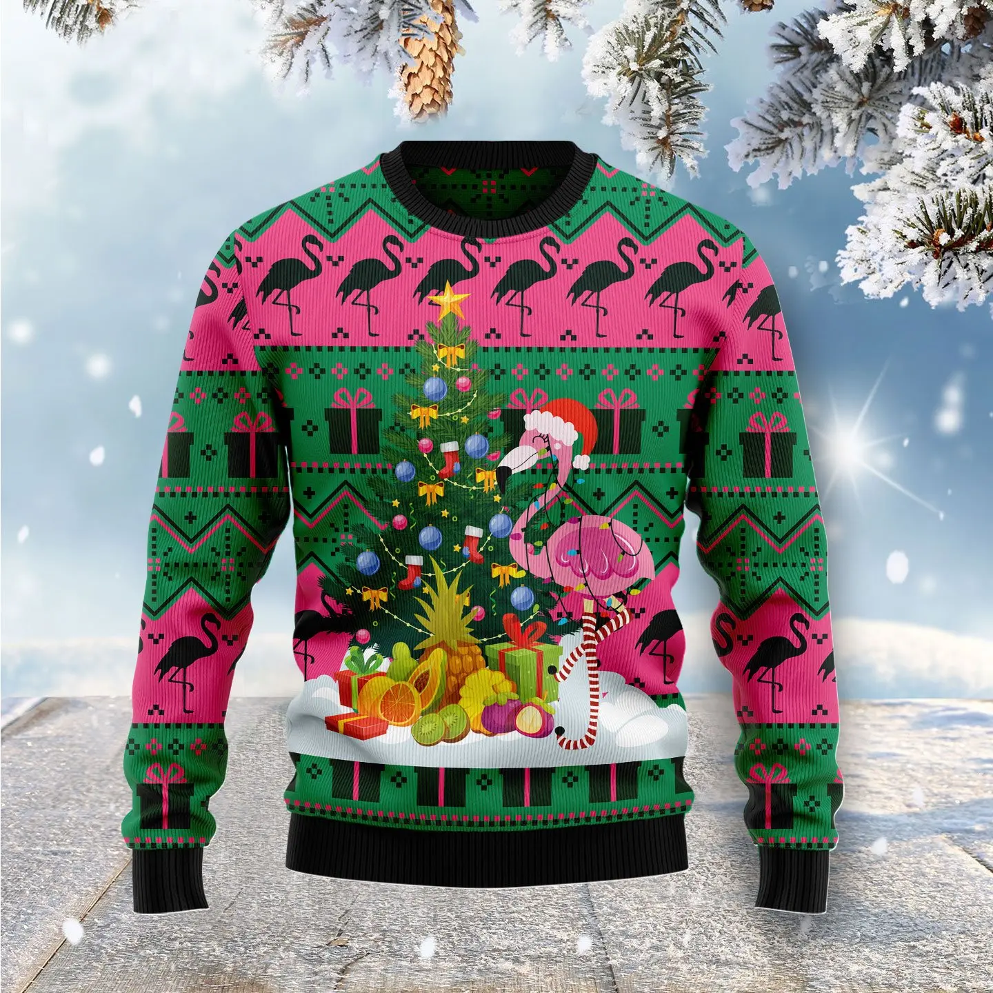 Top Trends: Christmas Sweater Autumn New Casual Jacquard Pullovers Pattern Sweater Men Winter Flamingo Print Sweater For Christmas Gift Shoppable Styles