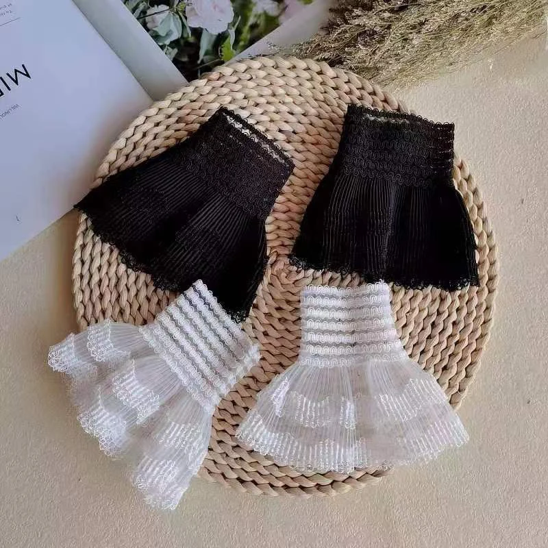 Top Trends: 1 Pair Women Girls Fake Flare Sleeves Floral Lace Pleated Ruched Detachable False Cuffs Sweater Wrist Warmers White Black Shoppable Styles