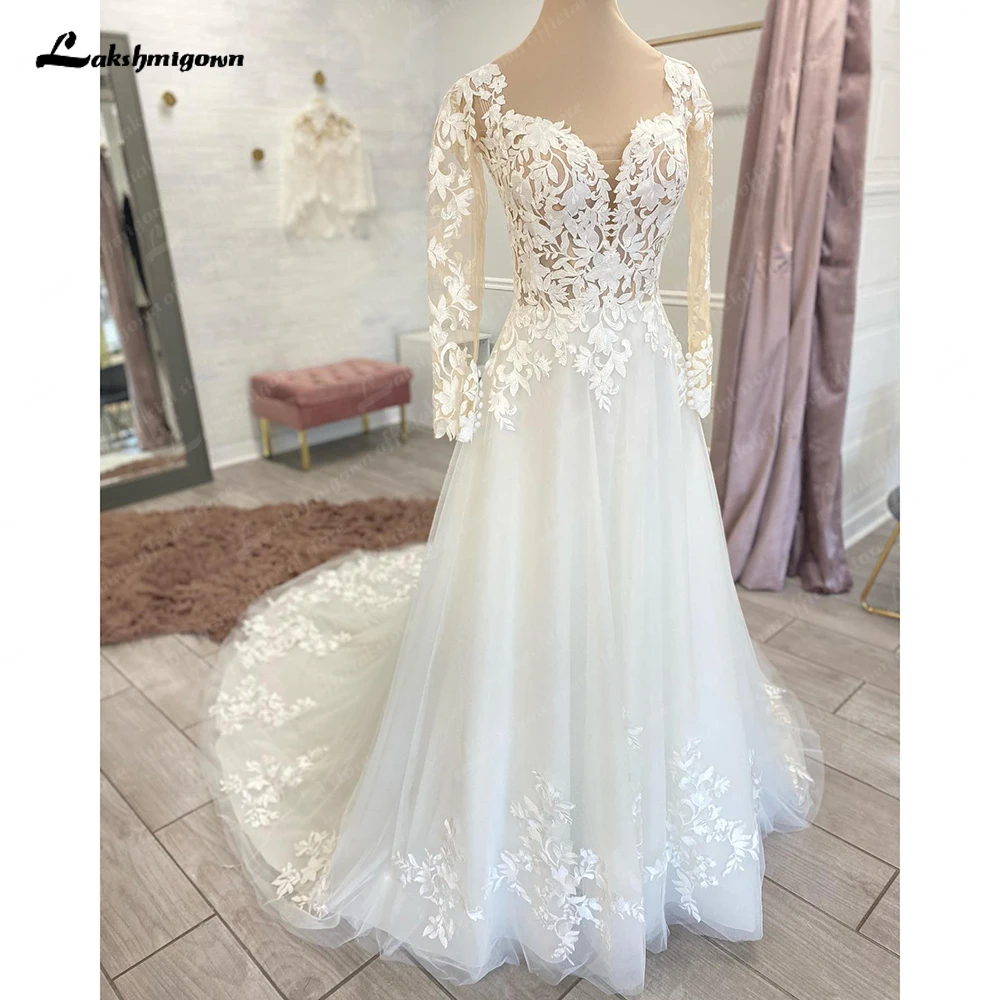 Top Trends: Lakshmigown Plus Size Long Sleeves Wedding Dresses For Women Sexy V Neck A Line Bridal Dress Vestido De Novia Vestido Feminino Shoppable Styles