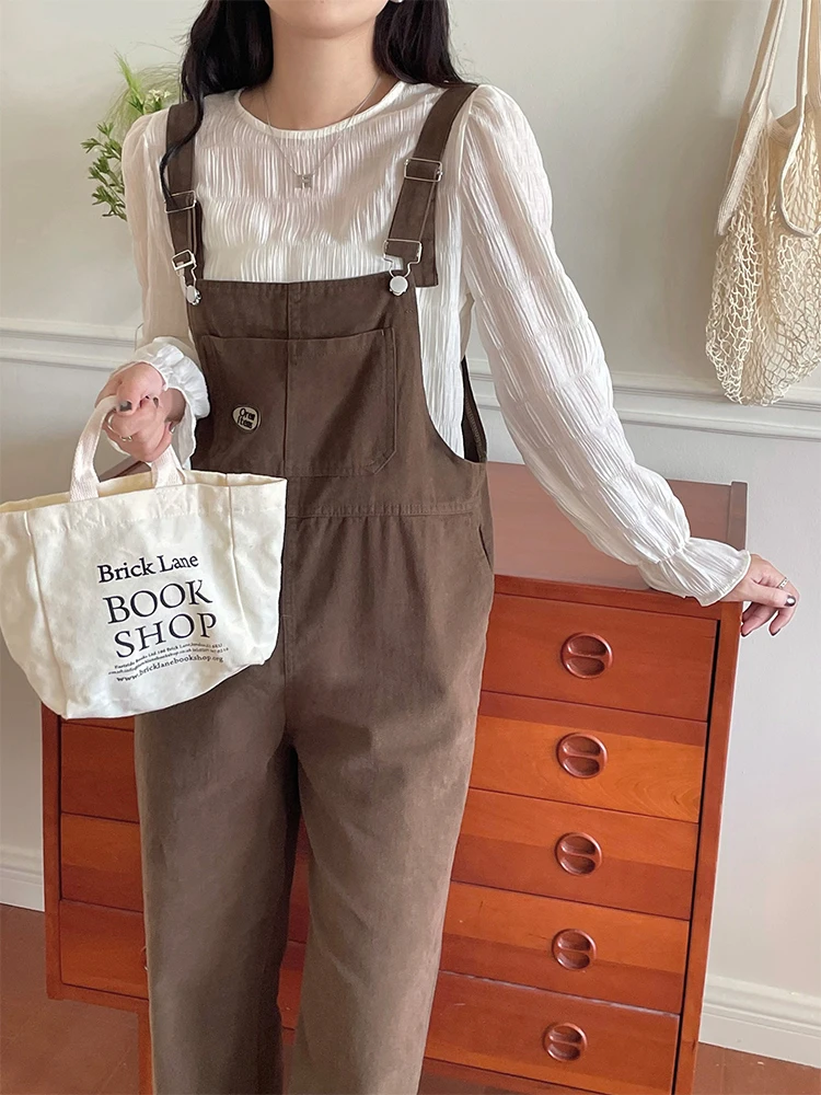 Top Trends: Vintage Denim Overalls Women Summer 2022 New American Vintage Brown Jumpsuits Loose Straight Pants Y2K Women Jeans Shoppable Styles