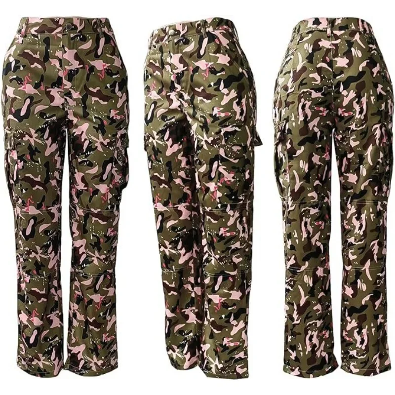 Top Trends: Camouflage Pocket Cargo Pants Women 2023 Autumn New Fashion High Waist Button Fly Loose Straight Leg Pants Y2K Streetwear Shoppable Styles - Image 5