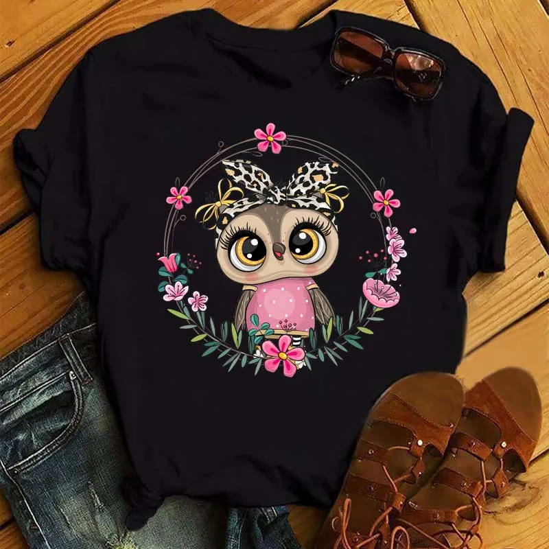 Top Trends: Cartoon Owl Print T Shirt Women Kawaii Graphic Shirts Clothes Casual Short Sleeved Female Tee O-neck Harajuku Ladies T-shirt 6xl Shoppable Styles