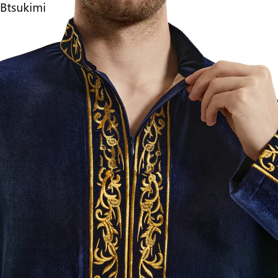 Top Trends: Muslim Men Jubba Thobe Islamic Clothing Velvet Kaftan Thoub Arabic Saudi Robe Dress Jubah Caftan Thawb Ramadan Gown Middle East Shoppable Styles - Image 6