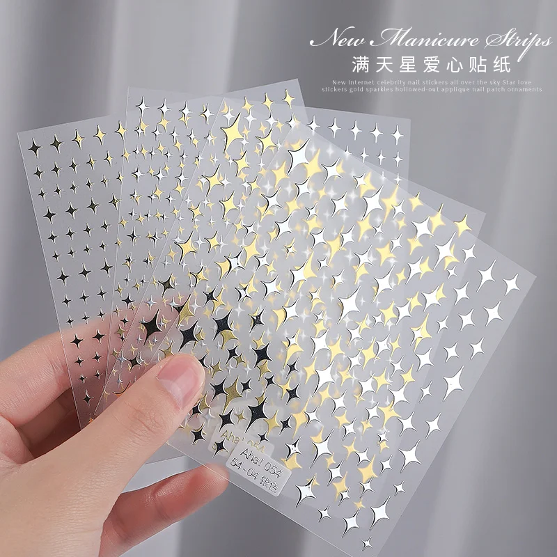 Top Trends: 3D Laser Nail Art Stickers Gold Silvery Black Star Stellate Moon Pattern Manicure Self Adhesive Nail Decals Polish Stickers Shoppable Styles