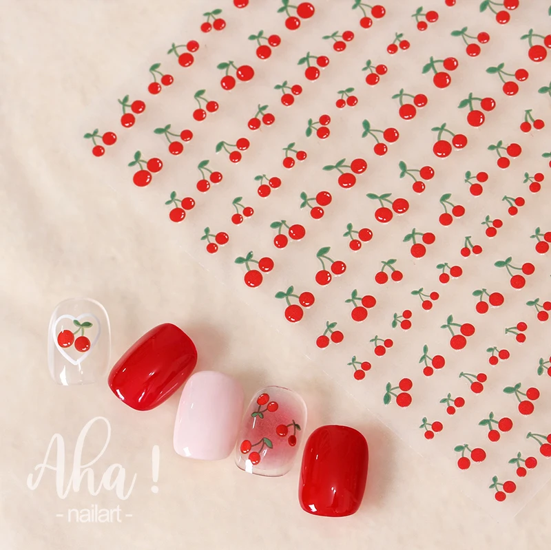 Top Trends: 3D Cherry Fruit Nail Art Stickers 8*10cm Summer Lemon / Red Cherry Self-Adhesive Nail Decals 1Pcs Girl Cherry Manicure Slider &*& Shoppable Styles