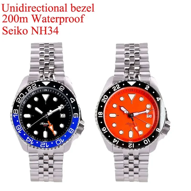 Top Trends: 200m Waterproof Tandorio 41MM SKX Watch Men Orange / Black Dial Luminous NH34A Automatic GMT Mechanical Sapphire Glass Screw Crown Shoppable Styles