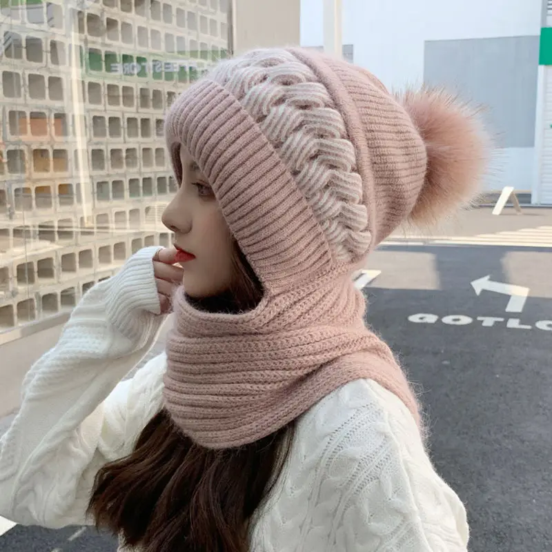 Top Trends: Korean Version Scarf Integrated Women's Scarf Hat Cycling Warm Hat Ear Protection Plush Knitted Hat Thickened Winter Hat Shoppable Styles - Image 3