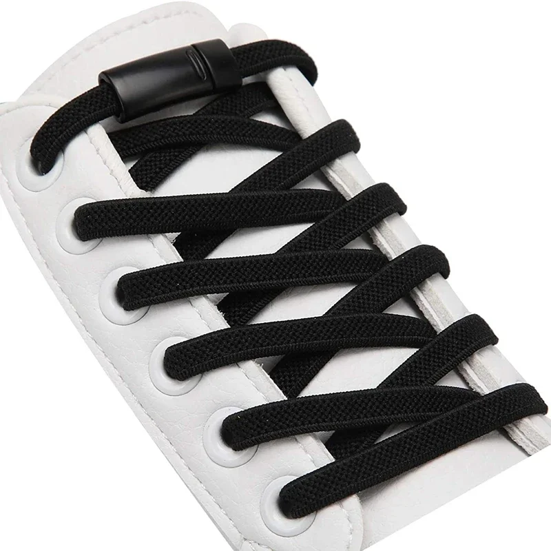 Top Trends: 1 Pair Black Shoe Laces Elastic No Tie Shoelaces Magnetic Metal Lock Man And Woman Shoe Accessories Lazy Shoelace Of Sneakers Shoppable Styles