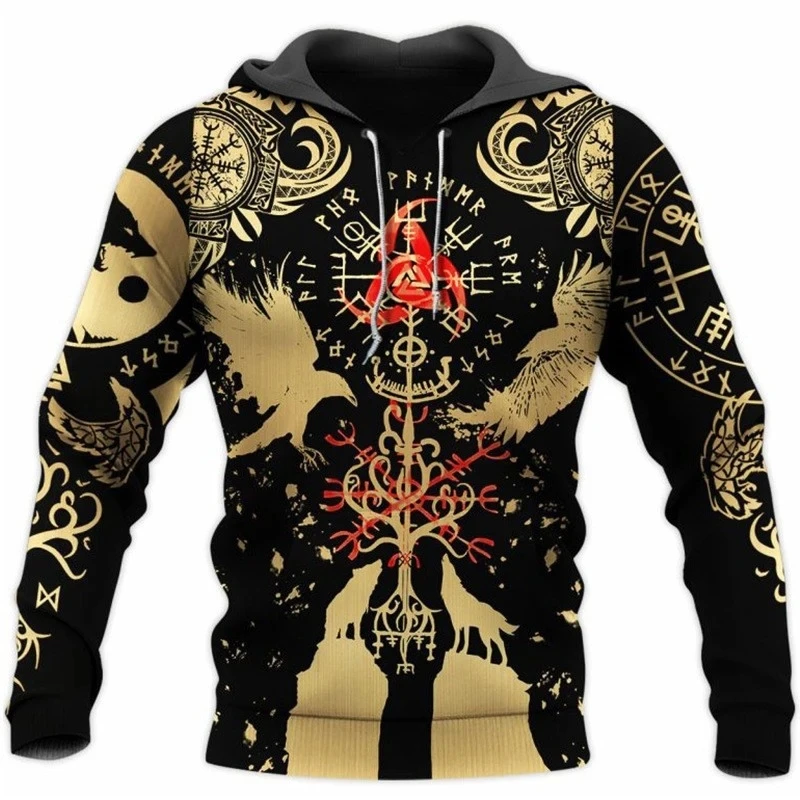 Top Trends: Mens Hoodies Vikings Eagle Tattoo Fashion Animal Pattern 3D Printed Style Casual Harajuku Hip Hop Pullover Oversized Sudaderas Shoppable Styles - Image 3