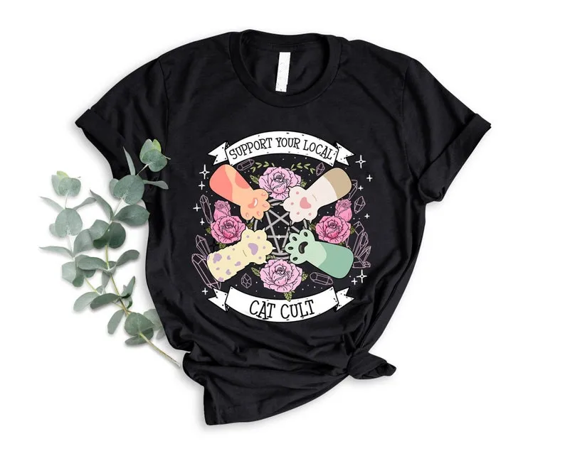 Top Trends: Support Your Local Cat Cult Tshirt Pastel Paws Shirt Pastel Goth Rose Crystal Cat Shirts Funny Women Witchy Tees Cat Lover Gift Shoppable Styles