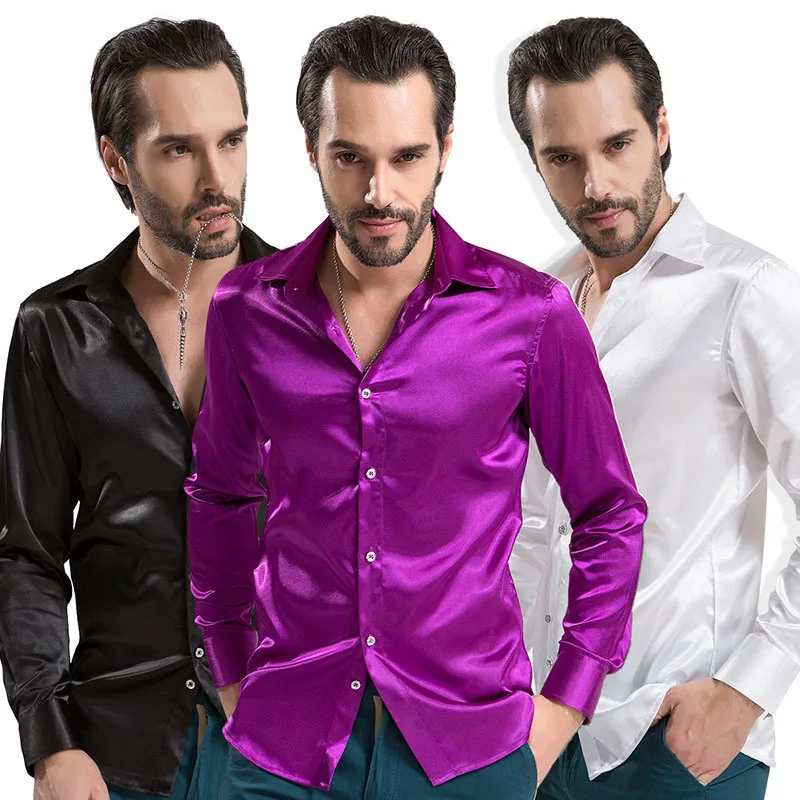 Top Trends: Silk Satin Shirt Men 2022 Smooth Mens Solid Tuxedo Shirt Business Chemise Homme Casual Slim Fit Shiny Gold Wedding Dress Shirts Shoppable Styles