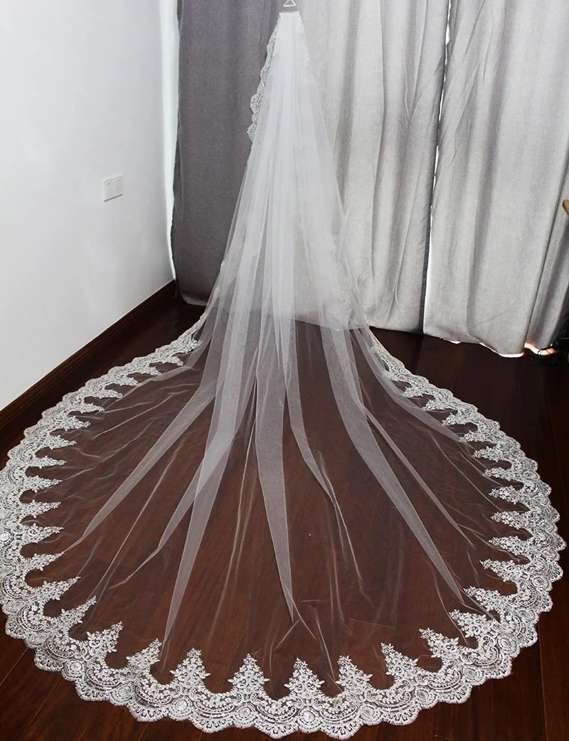 Top Trends: 3 Meter White Ivory Cathedral Wedding Sails Long Edge Lace Bridal Veil With Comb Wedding Accessories Shoppable Styles - Image 3