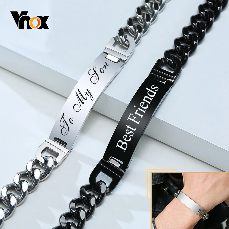 Top Trends: Vnox Free Personalize Names Stainless Steel ID Bracelets For Men, Custom Love Gift For Father Husband Son, 9 / 12mm Wide Shoppable Styles