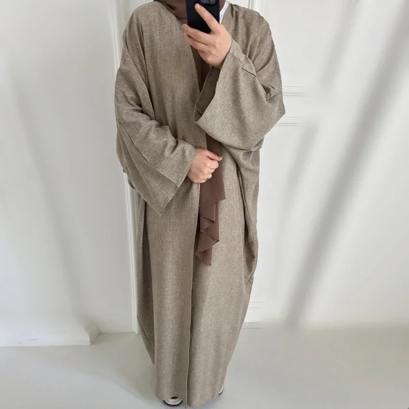 Top Trends: Cotton Linen Open Abaya Kimono Turkey Muslim Hijab Dress Plain Casual Abayas For Women Dubai African Islamic Outfit Kaftan Robe Shoppable Styles