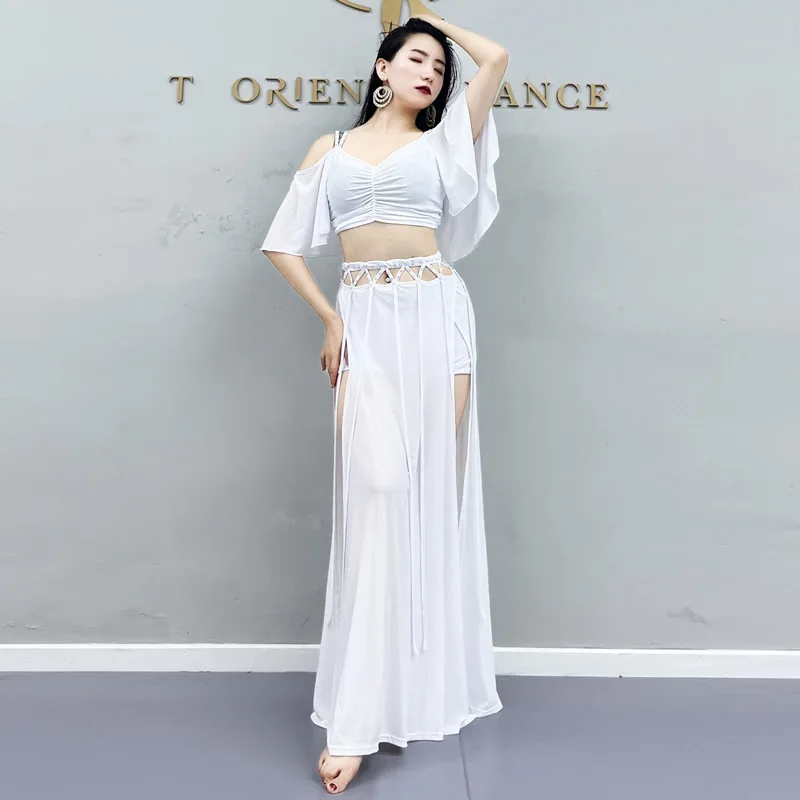 Top Trends: Belly Dance Costume Set High Waist Split Long Skirt Practice Clothes Female Adult Oriental Dancing Performance Woman Clothing Shoppable Styles