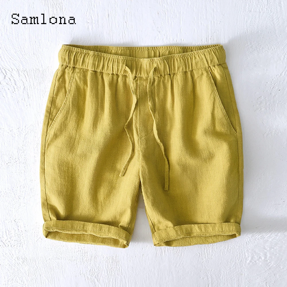 Top Trends: Samlona Men Fashion Linen Shorts 2022 Summer New Sexy Lace-up Skinny Shorts Plus Size 4xl Male Casual Beach Short Pants Green Shoppable Styles