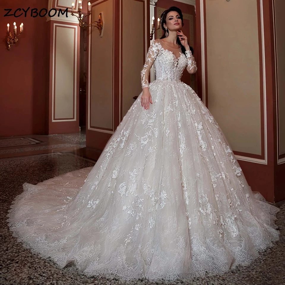 Top Trends: Luxury Long Sleeves Lace Appliques Beaded Wedding Dress 2023 Princess Bride Sweetheart Chapel Train Bridal Gown Vestido De Novia Shoppable Styles