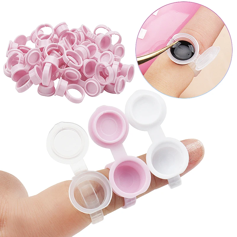 Top Trends: 50 Pcs Tattoo Pigment Ink Ring Cups Eyelash Extension Glue Holder Container With Lid Cover Cap Permanent Makeup Tools Shoppable Styles