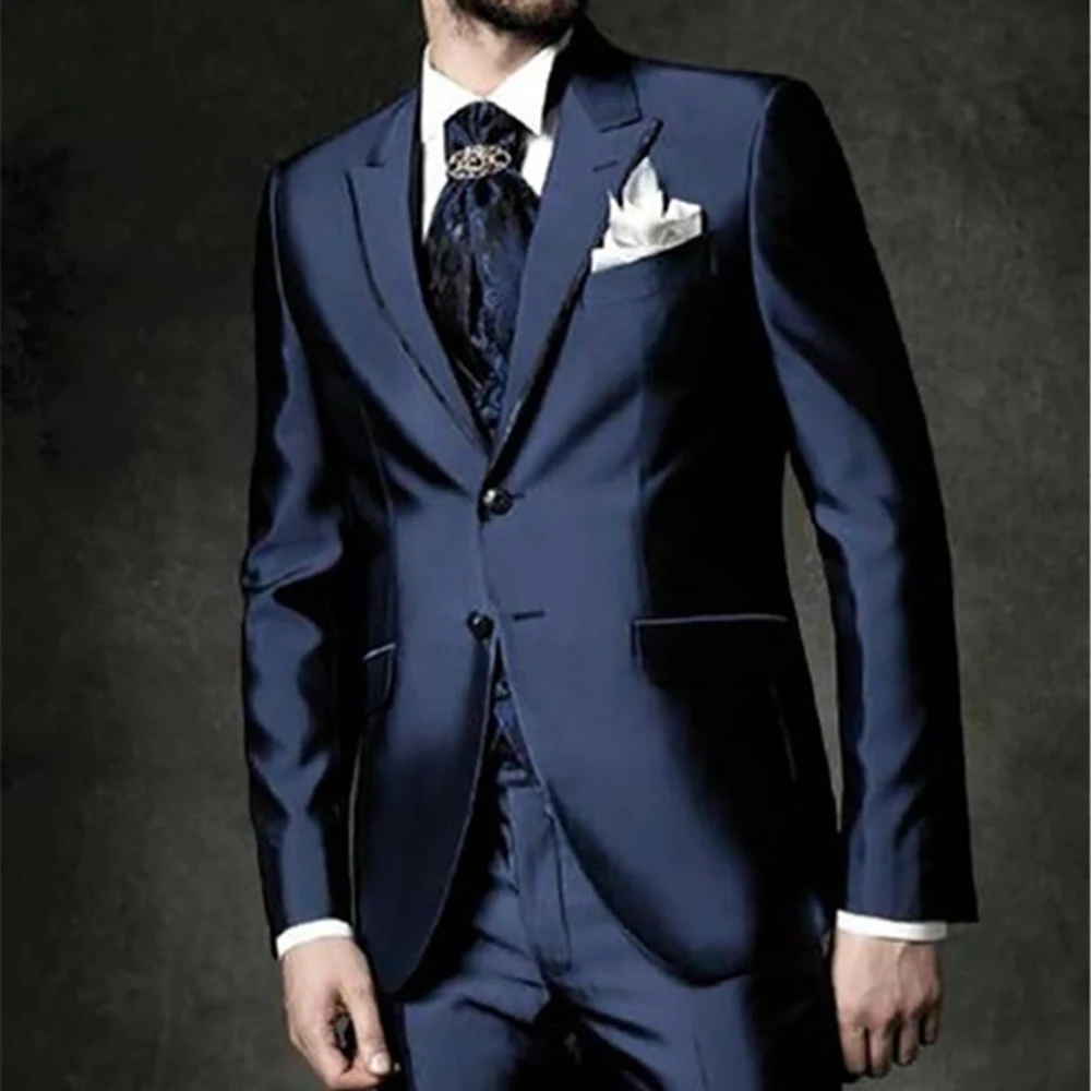 Top Trends: 2024 Luxury Tuxedo Fashion Casual Custom Made Groom Navy Blue Peak Lapel Wedding / Prom Man Suits Bridegroom (Jacket+ Pants+ Vest) Shoppable Styles